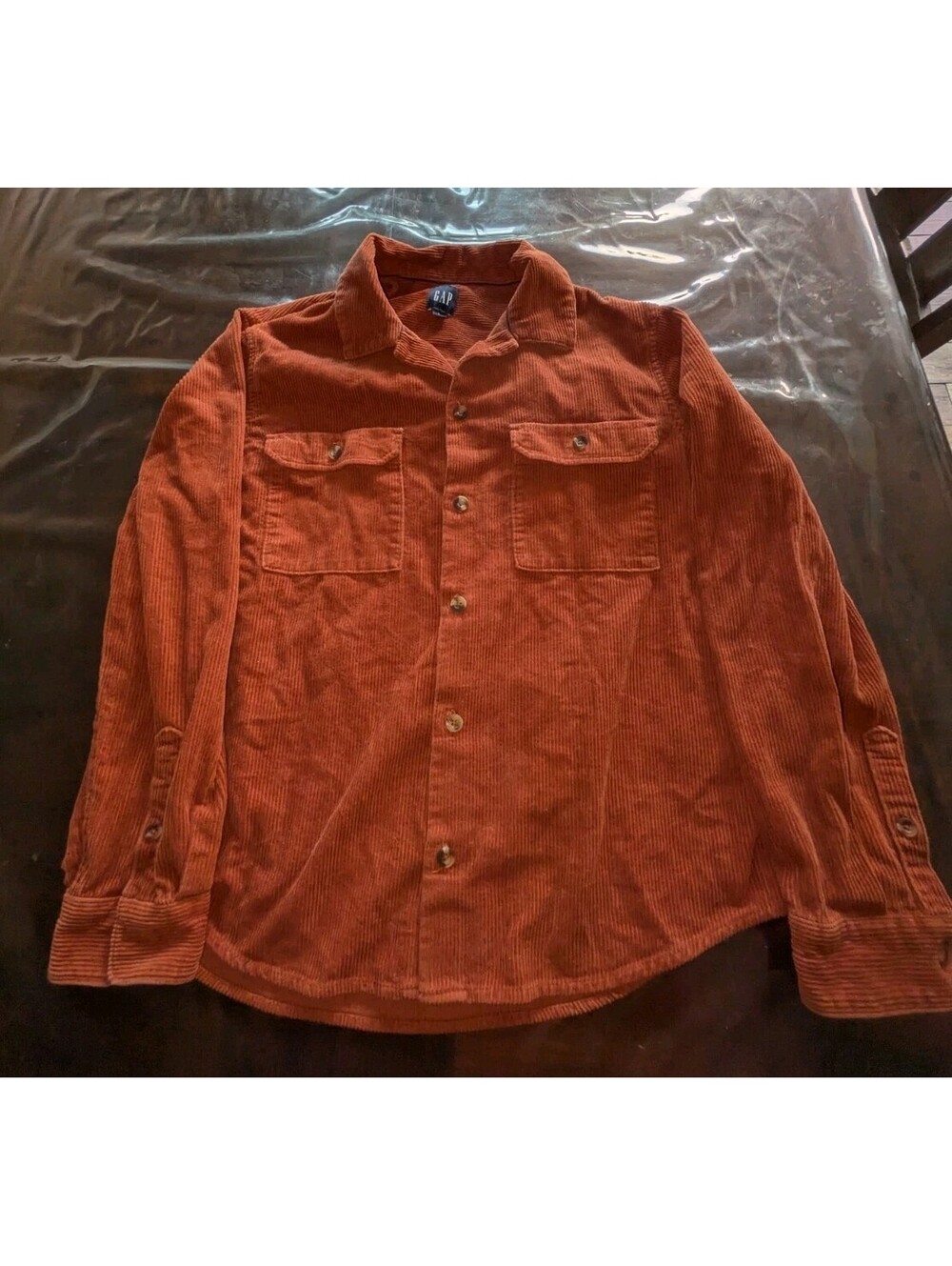 GAP Corduroy Shirt Jacket Mens L Brown Chore Barn Button Up Long Sleeve Casual